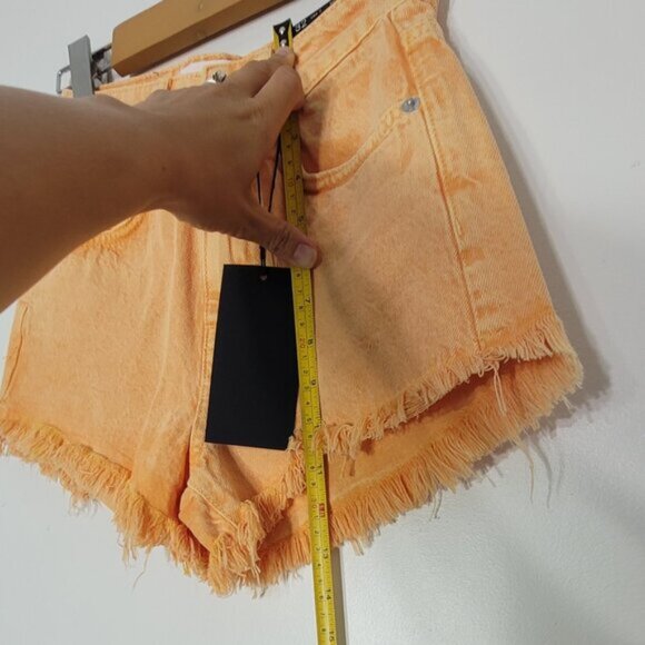 Stradivarius NEW Orange 100% Cotton Blend Raw Edge Denim Jean Short Size 0 NWT - Picture 10 of 12